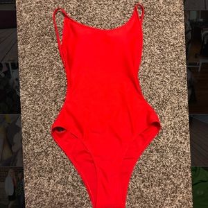Red one piece swim suit